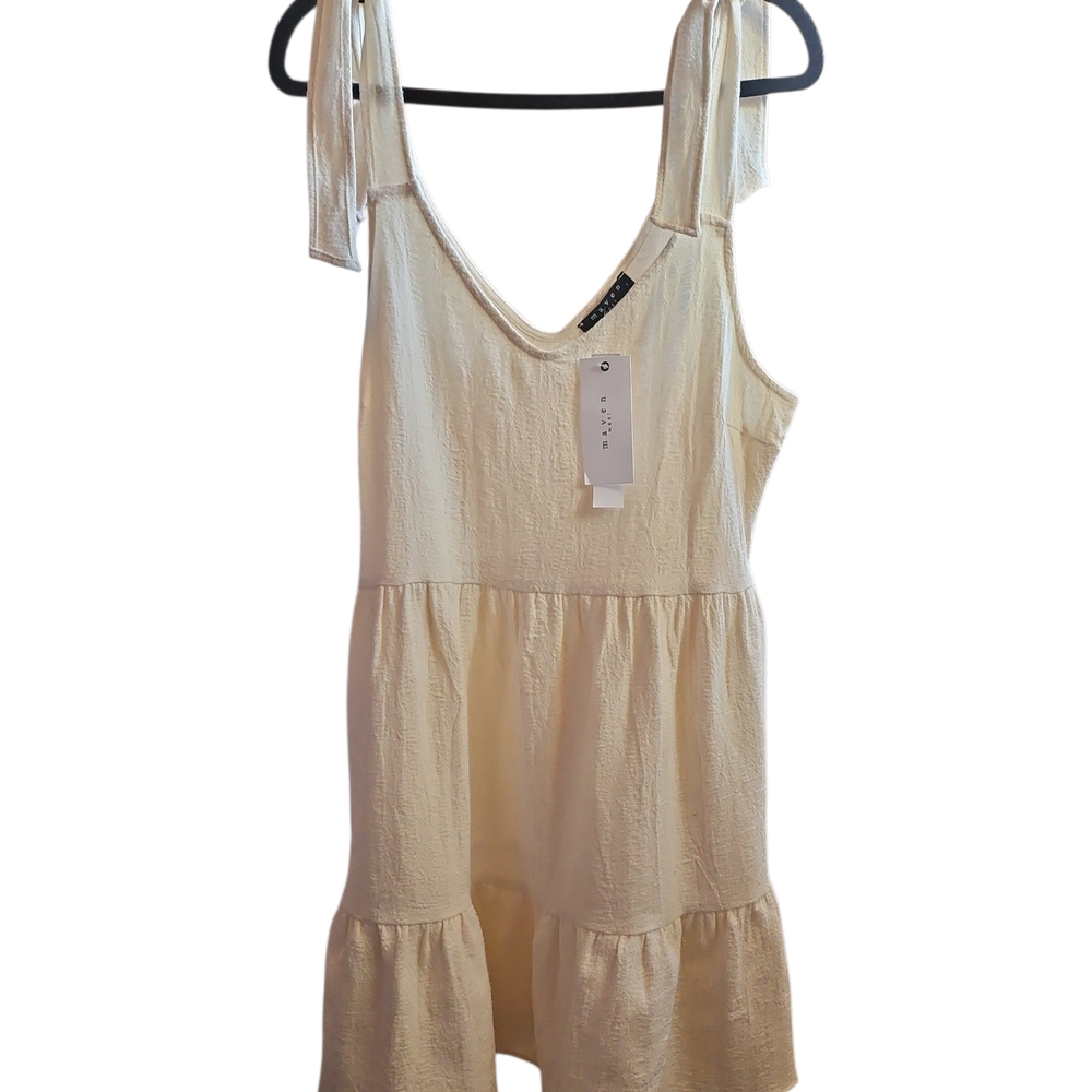 Maven West Cream Tie-Shoulder Sleeveless Tiered Dress